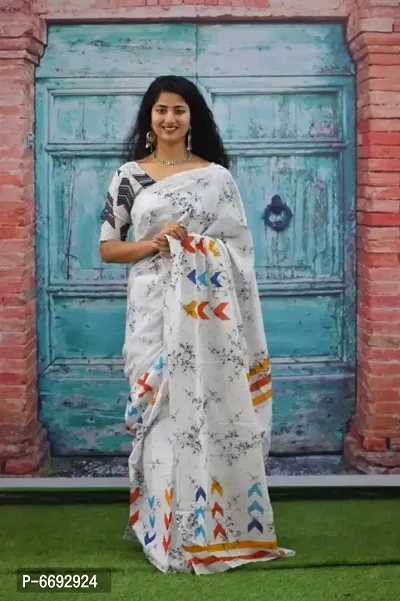 Beautiful Cotton Mulmul Saree With Blouse Piece-thumb0