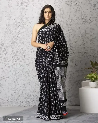 Beautiful Cotton Mulmul Printed Saree With Blouse Piece-thumb0