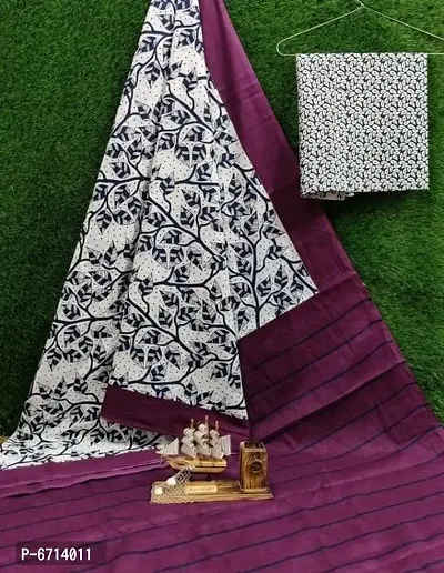 Beautiful Cotton Mulmul Printed Saree With Blouse Piece-thumb0