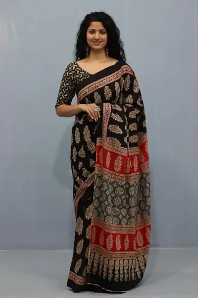 Ikat Multicolored Cotton Sarees With Blouse Piece