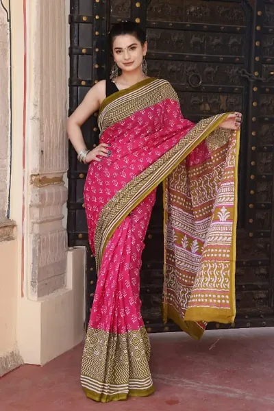 Printed Mulmul Cotton Saree With Blouse Piece For Women