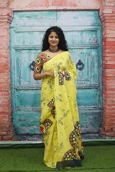 Jaipuri Printed Mulmul Cotton Sarees with Blouse piece
