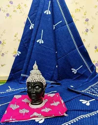 Mulmul Cotton Printed Sarees with Blouse piece