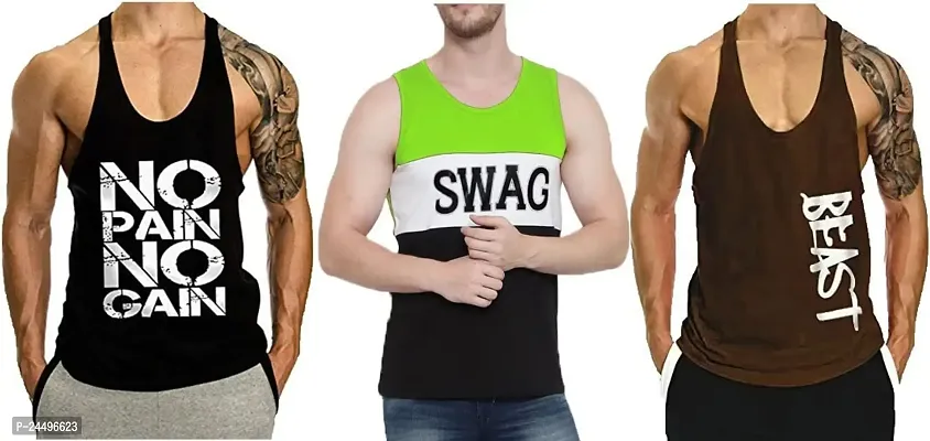 DIWAZZO New Cotton Printed Blend Fabric Gym Vest (Pack of 3)