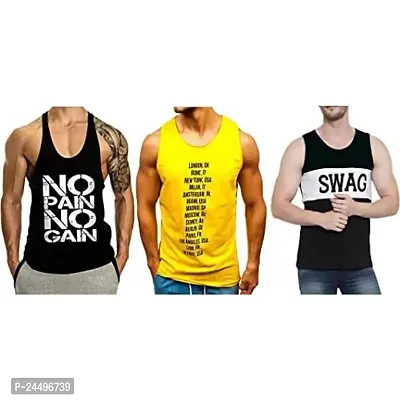 DIWAZZO New Cotton Printed Blend Fabric Gym Vest (Pack of 3)