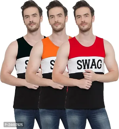 DIWAZZO Mens Cotton Vest Crafted with Bio Washed Cotton- Pack of 3 (XX-Large, Black::Orange::Red)-thumb0