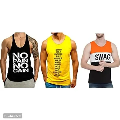 DIWAZZO New Cotton Printed Blend Fabric Gym Vest (Pack of 3)-thumb0