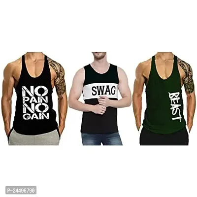 DIWAZZO New Cotton Printed Blend Fabric Gym Vest (Pack of 3)