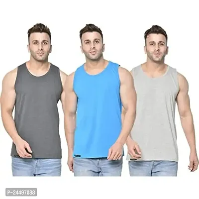 DIWAZZO Mens Cotton Vest Crafted with Bio Washed Cotton- Pack of 3 (XX-Large, GreySilverBlue)