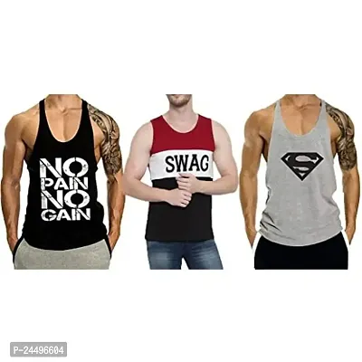 DIWAZZO New Cotton Printed Blend Fabric Gym Vest (Pack of 3)-thumb0