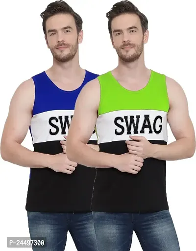 DIWAZZO Mens Cotton Vest Crafted with Bio Washed Cotton Pack of 2 (Small, BlueLight Green)