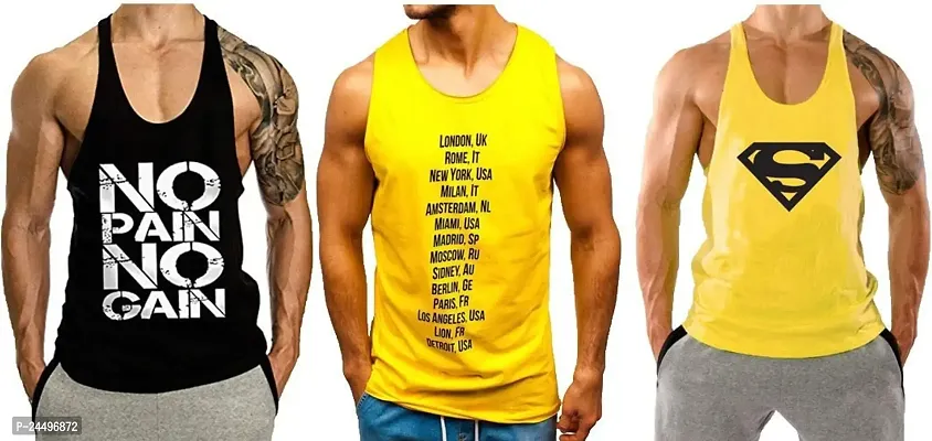 DIWAZZO New Cotton Printed Blend Fabric Gym Vest (Pack of 3)