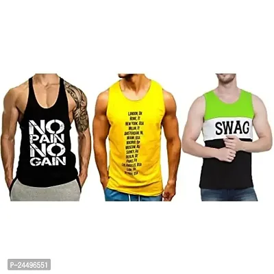 DIWAZZO New Cotton Printed Blend Fabric Gym Vest (Pack of 3)-thumb0