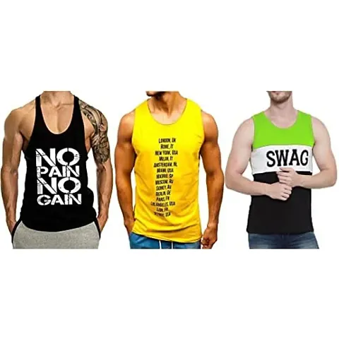 DIWAZZO New Cotton Printed Blend Fabric Gym Vest (Pack of 3)