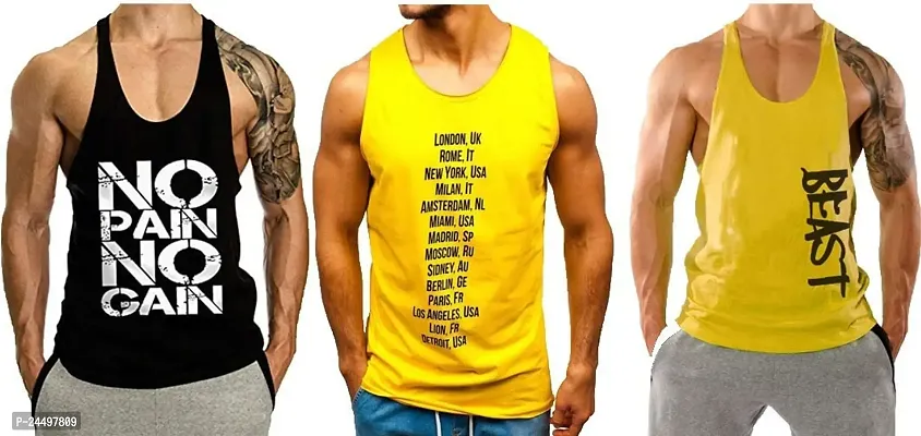 DIWAZZO New Cotton Printed Blend Fabric Gym Vest (Pack of 3)