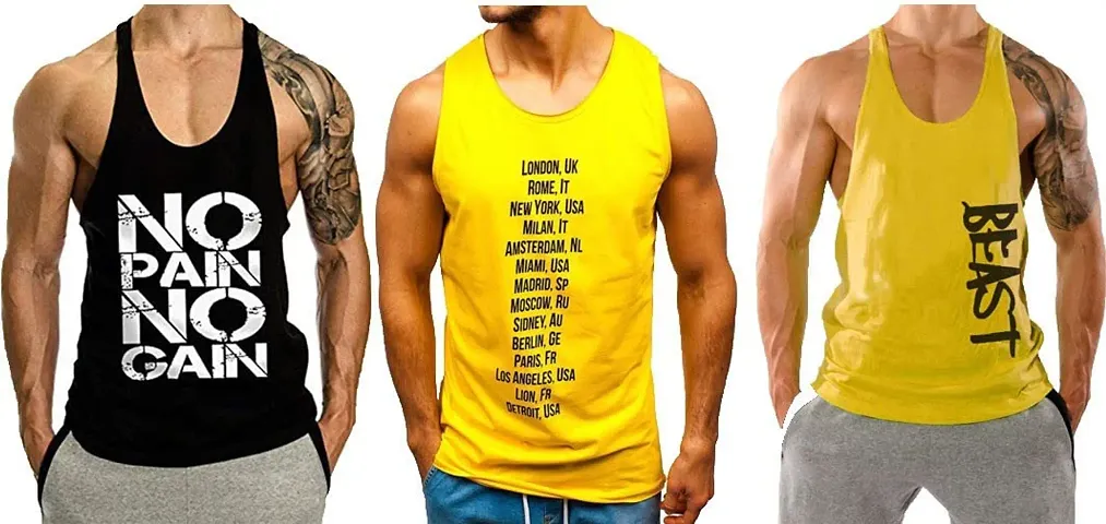 DIWAZZO New Blend Fabric Gym Vest (Pack of 3)