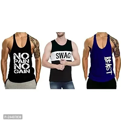 DIWAZZO New Cotton Printed Blend Fabric Gym Vest (Pack of 3)