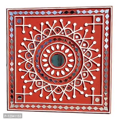 Chitra Artworks_Wall Mirror | Home Decor Items | Decorative Items for Home(31 cm X 31 cm X 2 cm) (Red)