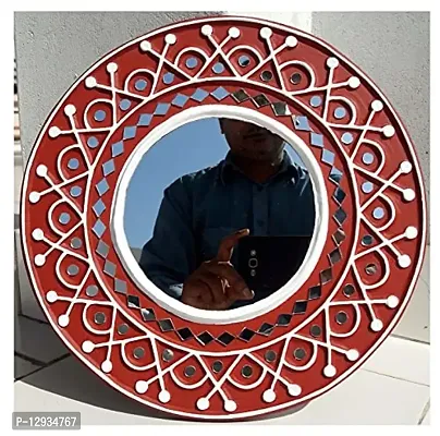 Chitra Artworks_Wall Mirror | Home Decor Items | Decorative Items for Home(31 cm X 31 cm X 2 cm) (Red - White)