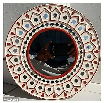 Chitra Artworks_Wall Mirror | Home Decor Items | Decorative Items for Home(31 cm X 31 cm X 2 cm) (White - Red)