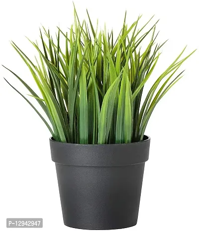 Artificial Potted Plant Grass Leafs with Plastic Pot (Green-1) (Pack of 1)-thumb0