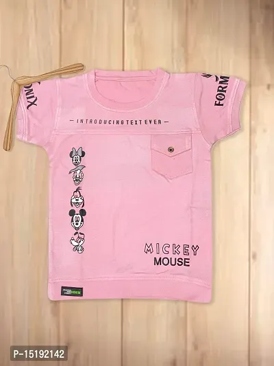 Boys Printed Cotton Blend T Shirt-pink