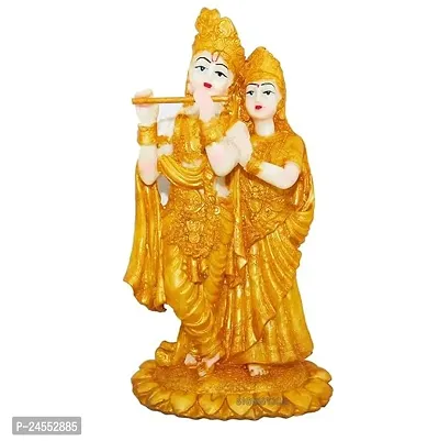 Signistics Radha Krishna Ji Jugal Jodi Statue Murti In Golden Finish Beautiful Attractive God Idol For Home Office Temple Gift Deacute;cor Pooja Happiness Made Of Marble Resin-thumb0