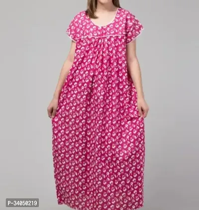 Stylish Pink Cotton Nighty For Women-thumb0