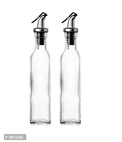 AWS Crystal Clear Square Shaped Glass Oil Dispenser Bottle, BPA free, Vinegar dispenser 500 ML-thumb0