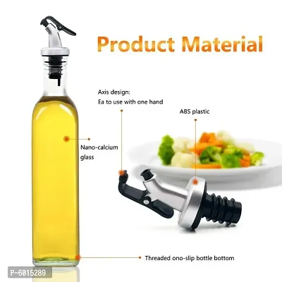 AWS Crystal Clear Square Shaped Glass Oil Dispenser Bottle, BPA free, Vinegar dispenser 500 ML-thumb2