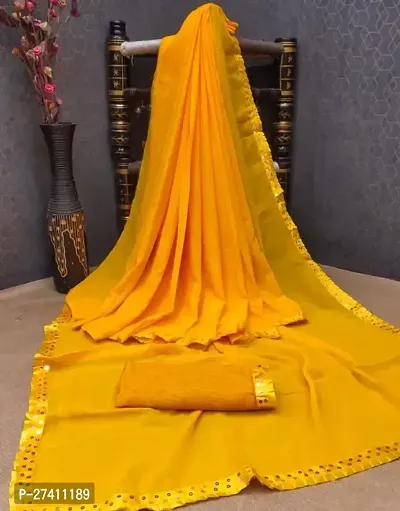 Elegant Yellow Georgette Embellished Saree with Blouse piece-thumb0