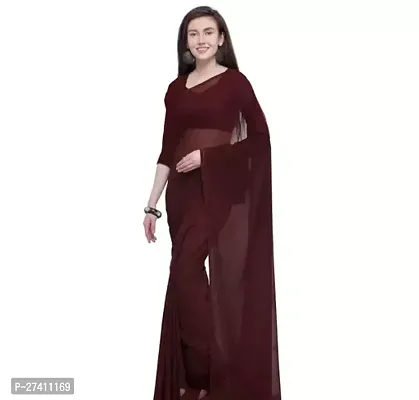 Elegant Maroon Georgette Solid Saree with Blouse piece-thumb0