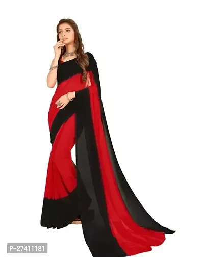 Elegant Red Georgette Self Pattern Saree with Blouse piece