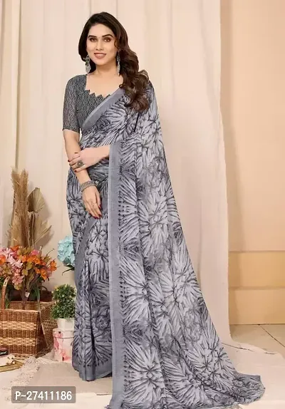 Elegant Grey Georgette Printed Saree with Blouse piece