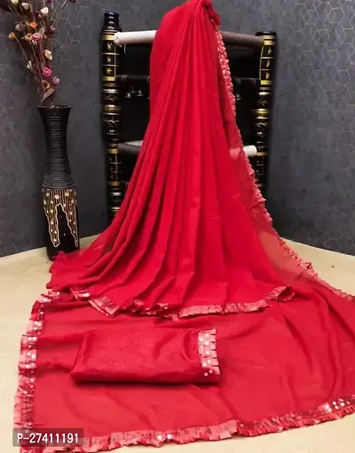 Elegant Red Georgette Embellished Saree with Blouse piece-thumb0