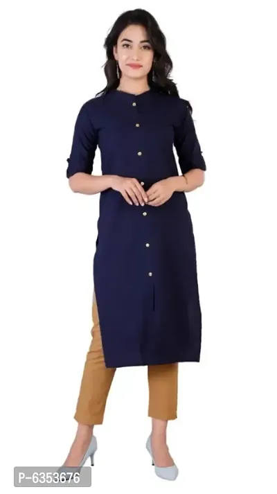 Women Solid Cotton Aline Kurti Blue-thumb0