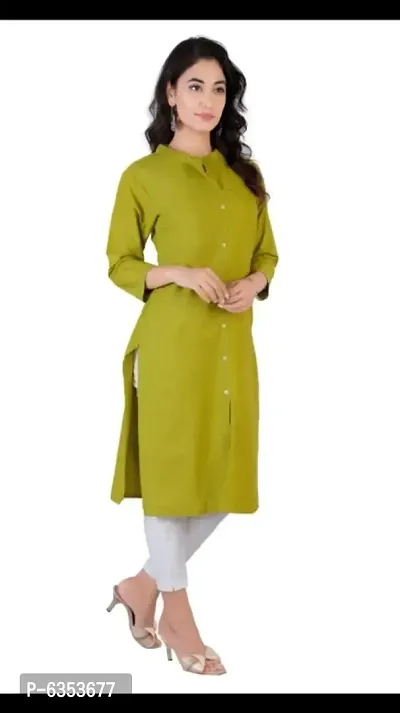 Women Solid Cotton Aline Kurti Green-thumb0