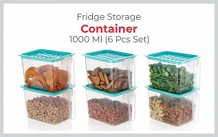 Multipurpose Fridge storage containers  jar Set Plastic Refrigerator Box with Handles and Unbreakable kitchen storage Vegetable, Food, Fruits Basket - 1000 ml  (Pack of 6, Blue)-thumb1