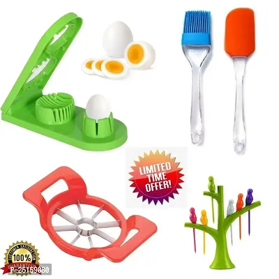 Women First Choice Excellent Premium Quality 1 Egg Cutter, 1 Ap-Cutter , 1 Bird Fruit Fork , 1 Non-Stick Spatula  Oil Brush (Pack Of 4)