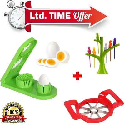 Women's First Choice Excellent Premium Quality 1 Egg Slicer 2 in 1 Boiled Egg Cutter / 1 AP Cutter / 1 Bird Fruit Fork (PBIack Of 3)-thumb0