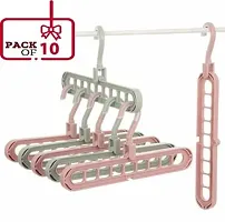 Plastic Multi Functional Adjutable  Folding Clothes Hanger Holder Portable Anti-Slip Storage Rack Space Saving Hook for Garment Drying (Multicolor, Pack Of 10)-thumb4