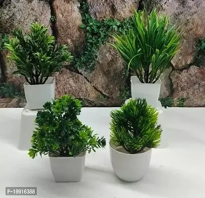 Artificial Mini Plants with Pot for Home Decor and Office Decoration, 4 Pieces (Green)