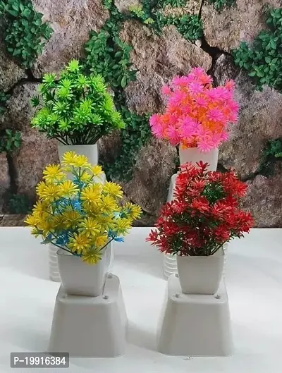 Artificial Plants with Pot/Vase for Home and Office Decor Bonsai Wild Artificial Plant with Pot- Pack of 4