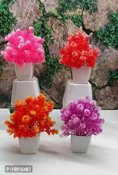 Artificial Flower for Home Office Desk Decor, Small Multicolor Ballmum Artificial Flower with Pot (4)-thumb0