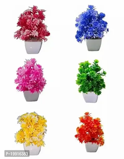 Vibrant Colors Artificial Flower Potted Plants for Decoration Purposes ( Multicolour, Set of 6 Pieces)