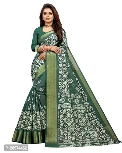 Stylish Crepe Green Printed Saree With Blouse Piece For Women