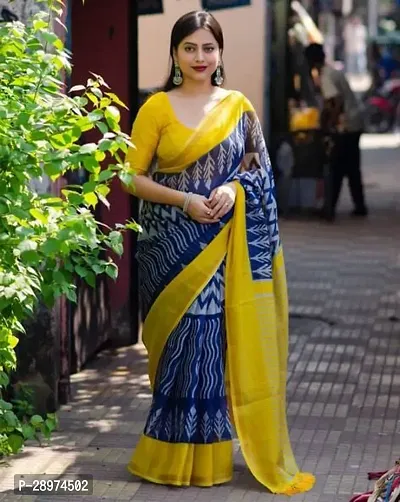 Stylish Crepe Blue Printed Saree With Blouse Piece For Women-thumb0