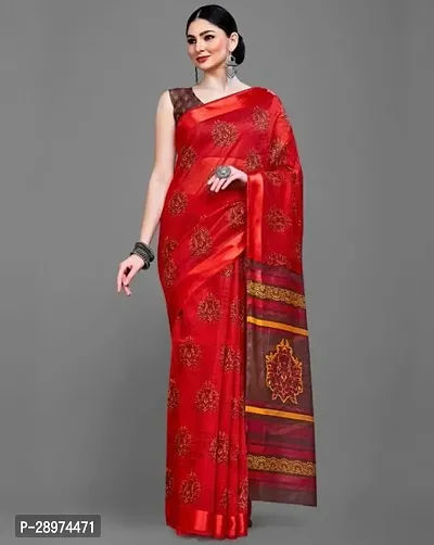 Stylish Crepe Red Printed Saree With Blouse Piece For Women