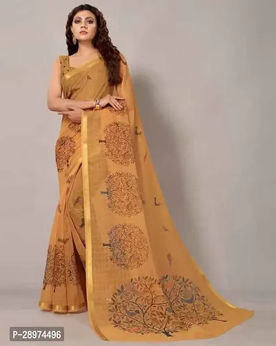 Stylish Crepe Mustard Printed Saree With Blouse Piece For Women-thumb0