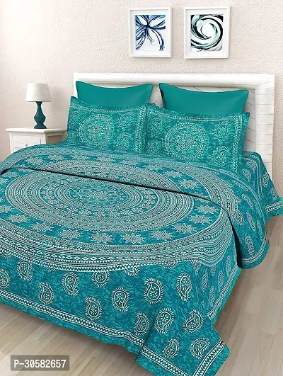 Comfortable Cotton Printed King Bedsheet with Two Pillow Covers-thumb0